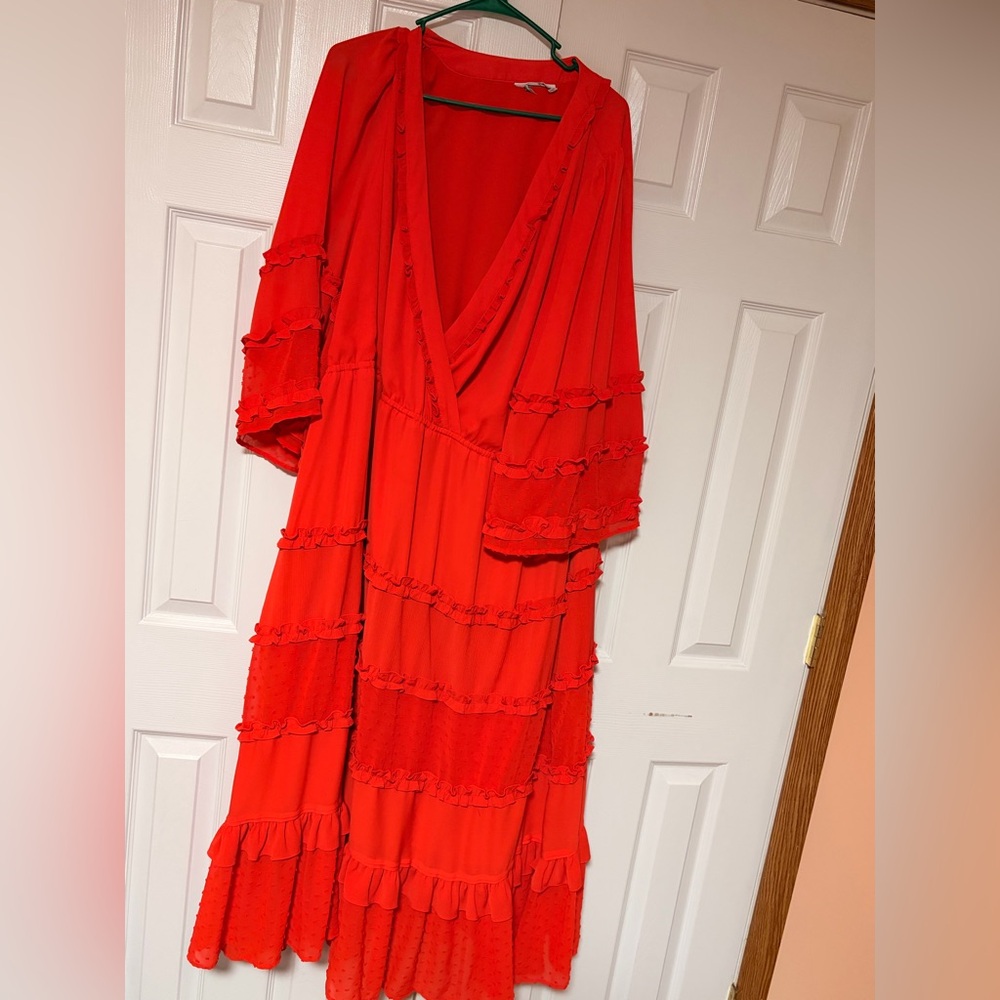 Ava & Viv Bold Orange Long Sleeve Dress with Ruffles